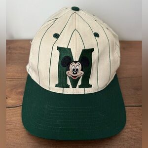 Mickey Mouse M Green Pinstripe White Snapback Hat Vintage